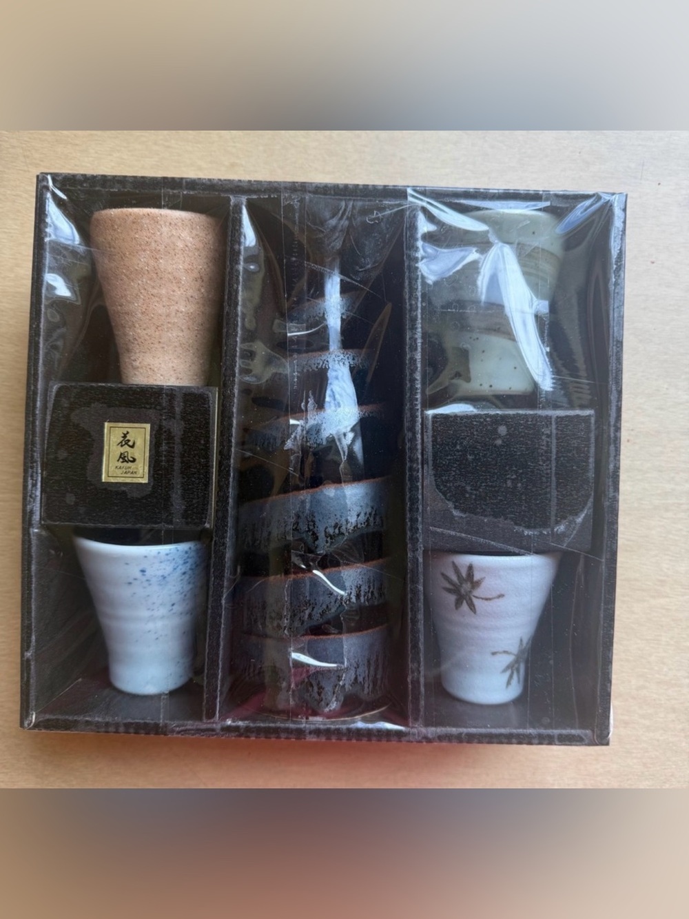 Kafuh Japan Sake Cup Set 8pc Multicolor NEW Ceramic Stoneware Assorted Glaze